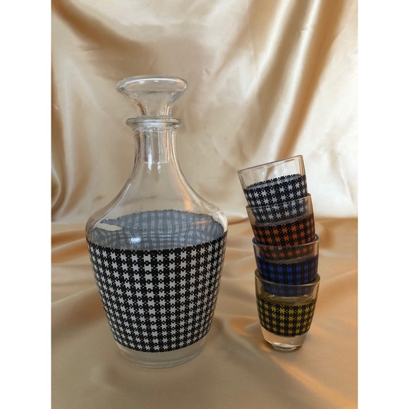 Vintage French Glass Barware Carafe and Shot Glasses - Picture 1 of 2